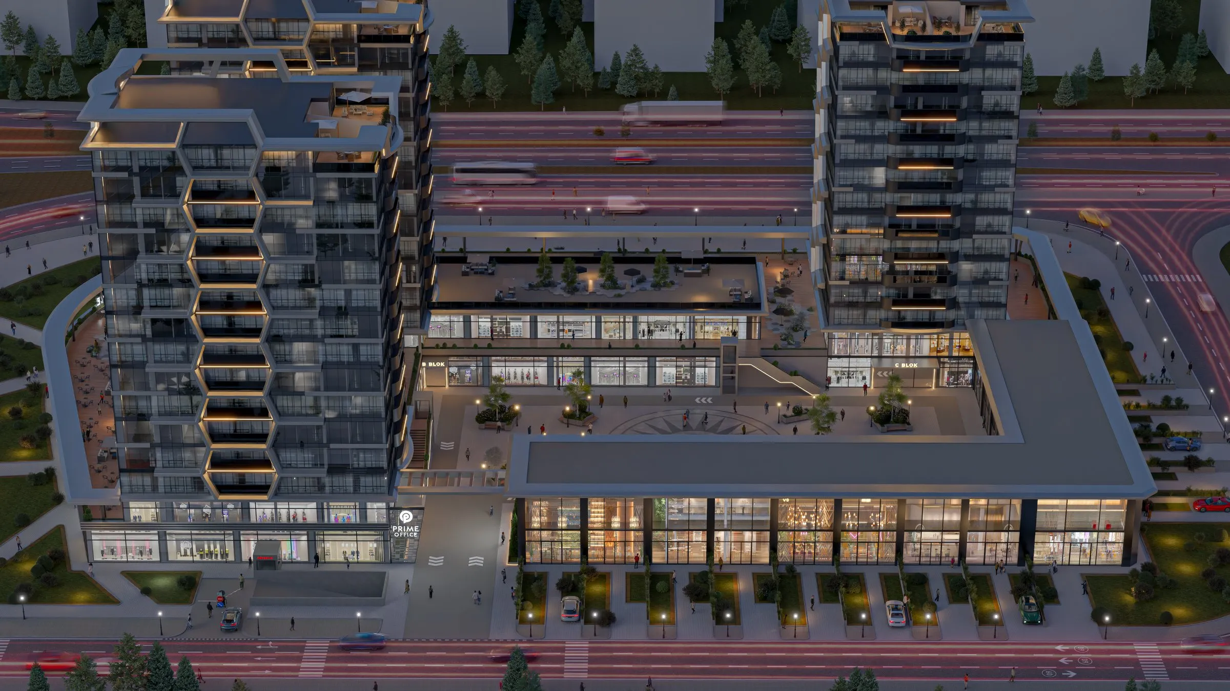 Prime Office — Diyarbakır ofis projesi gece cephe görseli